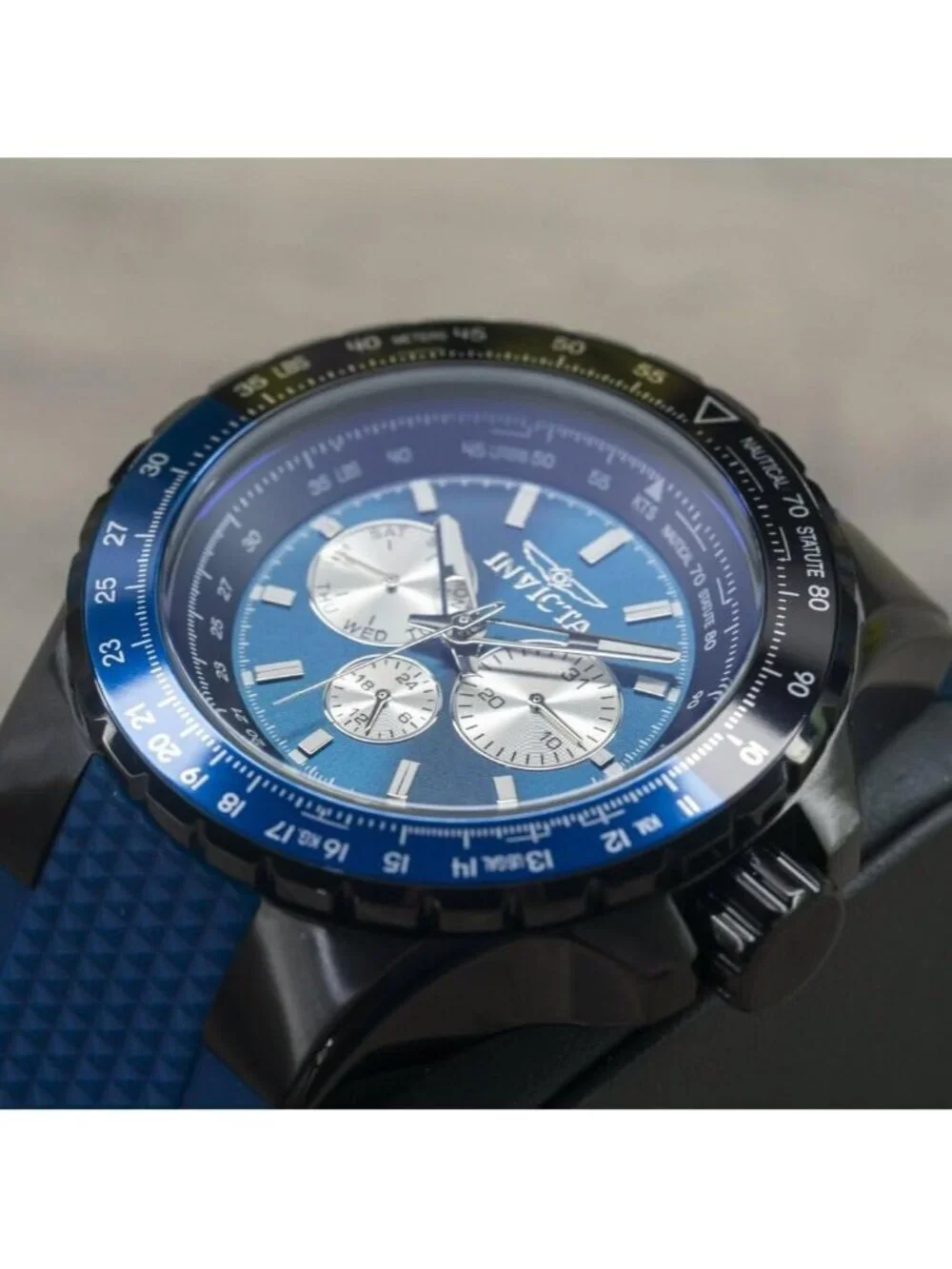 Men's Blue Rubber Band Solid Aviator Analog Quartz Swimming Luminous Round Watch
